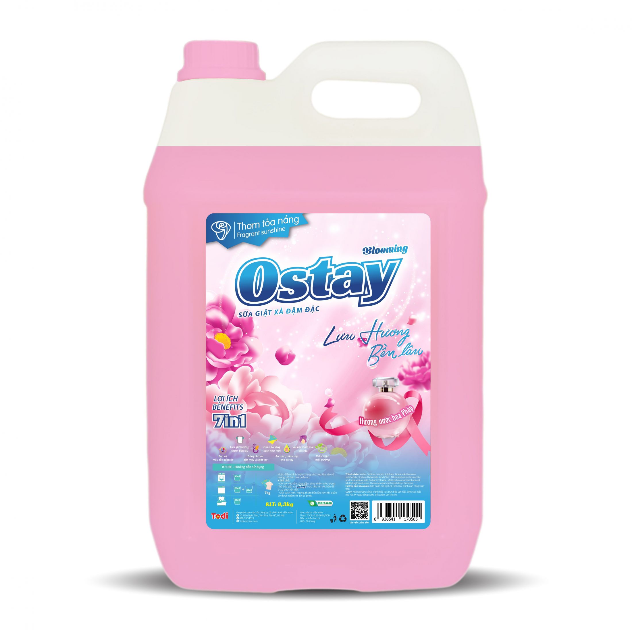 Sữa giặt - xả đậm đặc Ostay Blooming 7in1 - 9,3kg (Hồng)