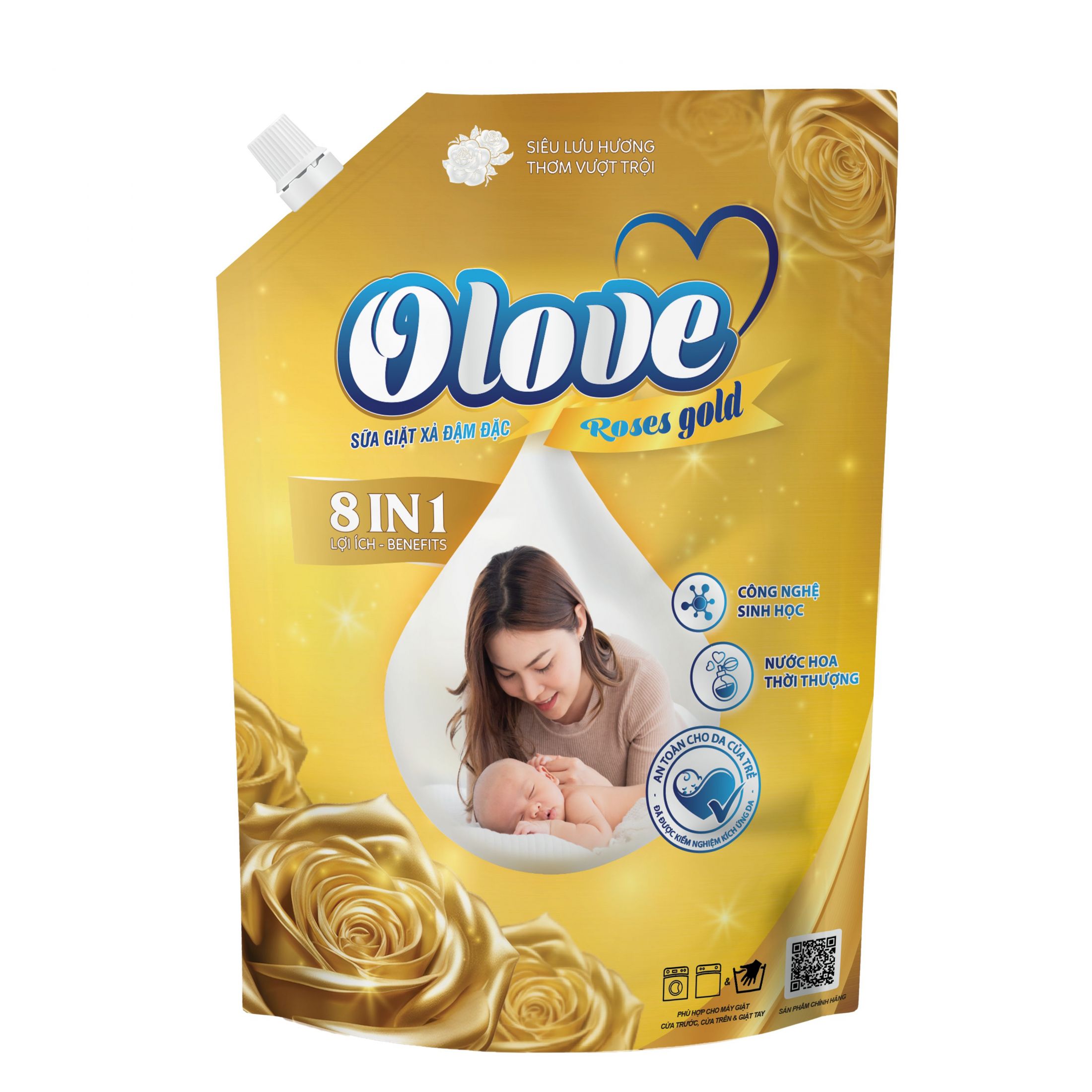 Sữa giặt - xả đậm đặc Olove Rose Gold 8in1 - 2kg (Vàng)