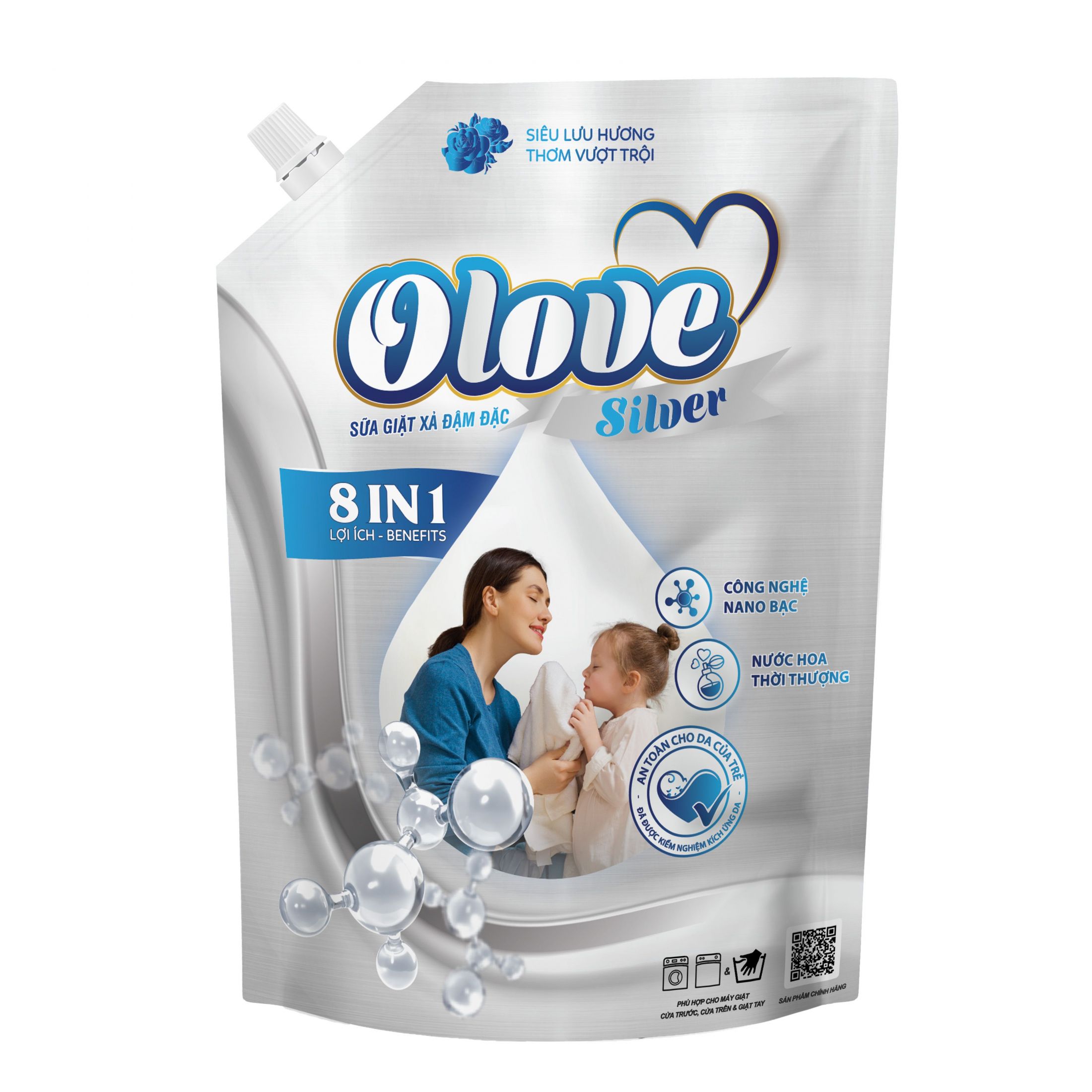 Sữa giặt - xả đậm đặc Olove Sliver 8in1 - 2kg (Bạc)